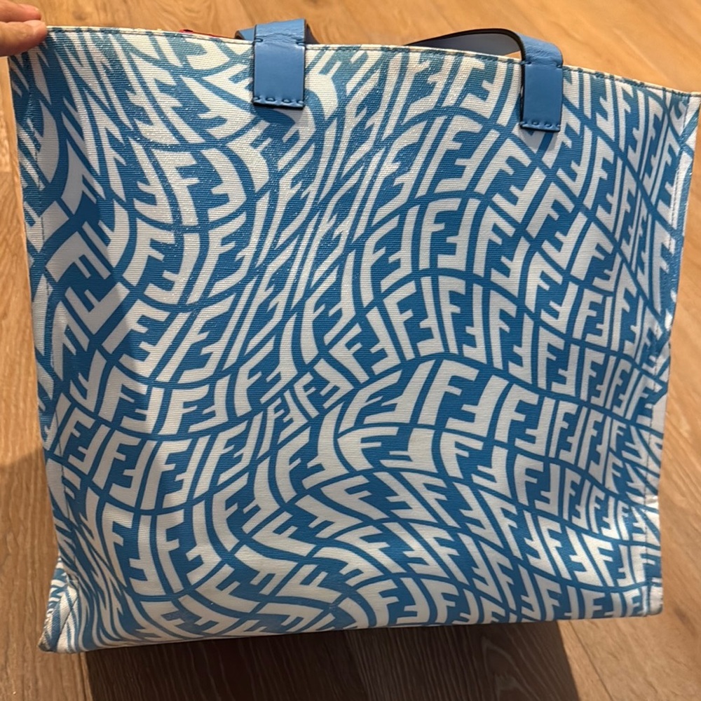 Preloved Fendi Blue and White Canvas Tote Bag